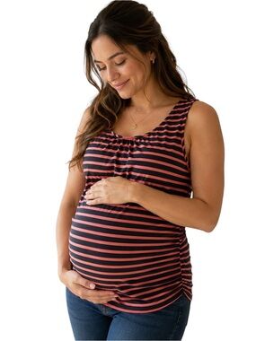 Motherhood Maternity Coral & Navy Striped Tank